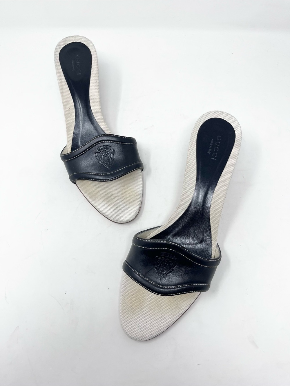 Vintage Gucci Hysteria Black Leather & White Canvas Slide Mule Sandals size 9 - Picture 6 of 8